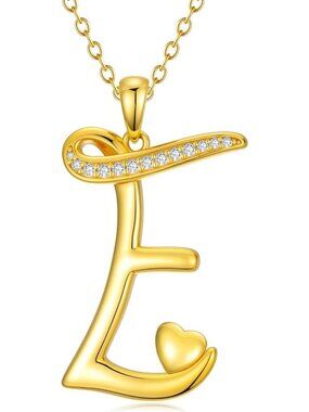 18K Gold Initial Necklace - Heart Pendant, Personalized Alphabet Jewelry Gift